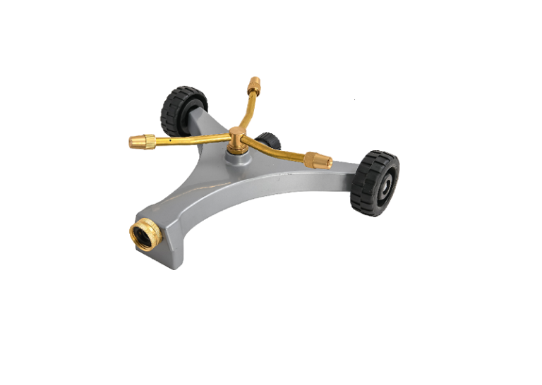 12" 2-Wheel Zinc Base With Adjustable Brass 3 Arm Sprinkler #GS-8783